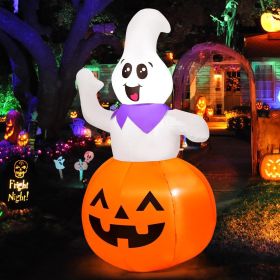 5 FT Halloween Inflatable Cute Pumpkin Ghost Outdoor Decorations Blow Up Yard Ghost in Pumpkin with Built-in LEDs for Indoor Party Garden Lawn De