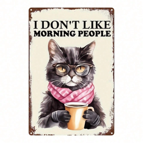 CIFbuy Vintage Black Cat Drinking Coffee Metal Sign 8x12 Inch, Antique Tin Plaque With Glasses For Home Kitchen Cafe Bar Garage Decor TikTok, Tik