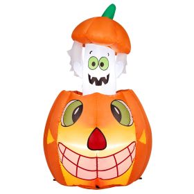 2.8 FT Halloween Inflatables Animated Pumpkin Ghost, Outdoor Decorations Blow Up Yard Decor with Built-in LEDs for Indoor Party Garden Lawn Decor