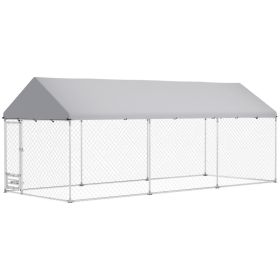Outdoor Dog Kennel W Adjustable  Rotatable Bowl Rack, Waterproof UV-Resistant Cover, Secure Lock, 19.7 X 7.5 X 7.5 (Option: WHITE)