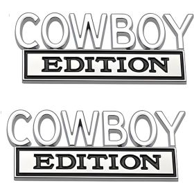 2pack Cowboy Edition Emblems, Seabee Emblem 3D Badge Decal Car Truck SUV,Refrigerator Sticker,Window Display Stickers,Bicycles, Laptops, Fridges (Option: SilverBlack)