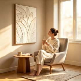24x36 Framed Botanical Leaf Wall Art, Antique White Thick Textured Canvas Painting, Minimalist Neutral Decor for Living Room Bedroom, Ready to Ha (Option: WHITE)