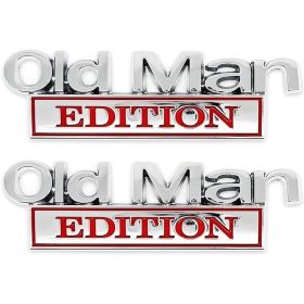 2pack Old Man Edition Emblems, Seabee Emblem 3D Badge Decal Car Truck SUV,Refrigerator Sticker,Window Display Stickers,Bicycles, Laptops, Fridges (Option: Silver Red)