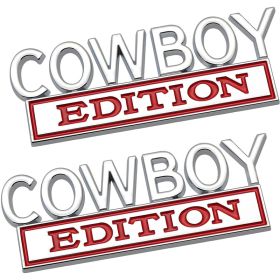 2pack Cowboy Edition Emblems, Seabee Emblem 3D Badge Decal Car Truck SUV,Refrigerator Sticker,Window Display Stickers,Bicycles, Laptops, Fridges (Option: Silver Red)