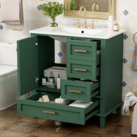 30 Bathroom Vanity , Modern Bathroom Cabinet With Sink Combo Set, Bathroom Storage Cabinet With A Soft Closing Door And 3 Drawers, Solid Wood Fra (Option: green)