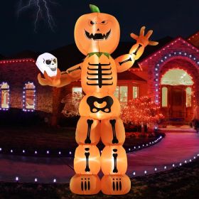 12FT Halloween Inflatables Decoration Giant Ghost with 3-Colored Flame Rotation LED Light Spooky Halloween Decorations Outdoor Blow Up Yard Decor (Color: Pumpkin Man)