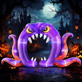 12FT Halloween Inflatables Decoration Giant Ghost with 3-Colored Flame Rotation LED Light Spooky Halloween Decorations Outdoor Blow Up Yard Decor (Color: Purple Octopus Archway)